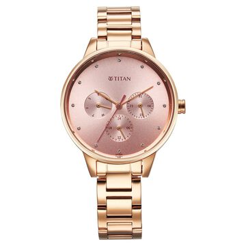 Titan Purple Razzle Dazzle Quartz Analog with Day and Date Pink Dial Rose Gold Stainless Steel Strap Watch For Women