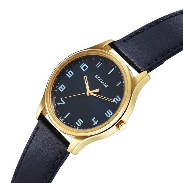 Sonata Traditional Essentials Quartz Analog Blue Dial Leather Strap Watch for Men - image number 2