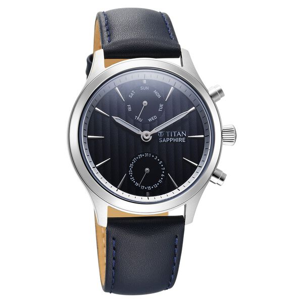 Titan Sapphire Multifunction Quartz Analog with Day and Date Blue Dial Leather Strap Watch for Men - image number 1