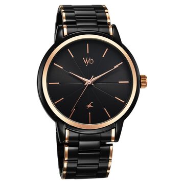 Fastrack Vyb Phantom Quartz Analog Black Dial Two Toned Metal Strap Watch For Guys