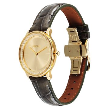 Titan Nebula Lustre 18 KT Gold Quartz Analog 18KT Gold Dial Leather Strap Watch For Women