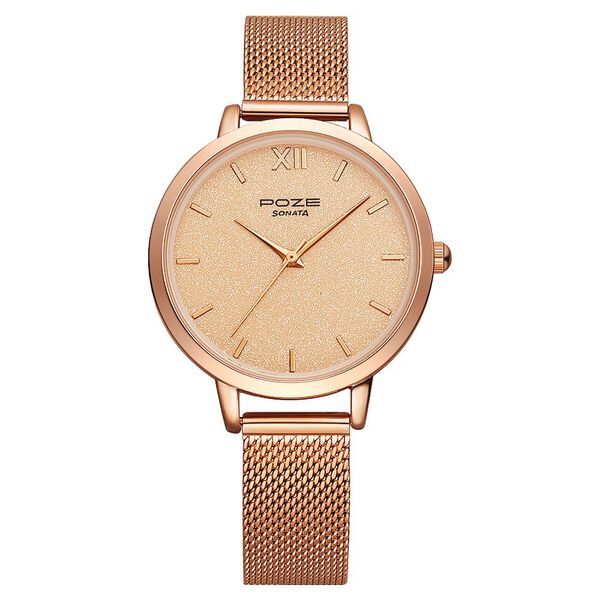 Poze by Sonata Quartz Analog Pink Dial Stainless Steel Strap Watch for Women - image number 0