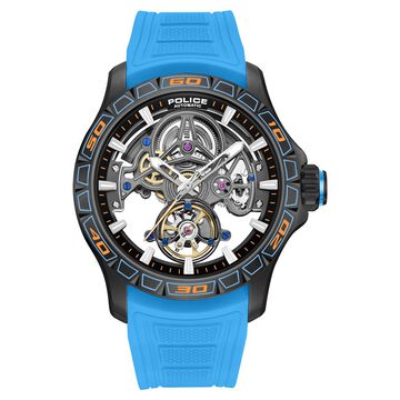 Police Quartz Analog Grey Dial Blue Silicone Strap Watch For Men