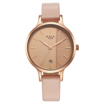Titan Raga Viva Rose Gold Dial Analog with Date Leather Strap watch for Women
