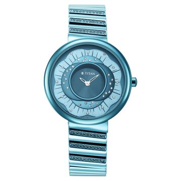 Titan Purple Unending Beauty Blue Dial Analog Stainless Steel Strap Watch for Women