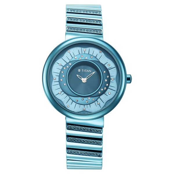 Titan Purple Unending Beauty Blue Dial Analog Stainless Steel Strap Watch for Women - image number 1