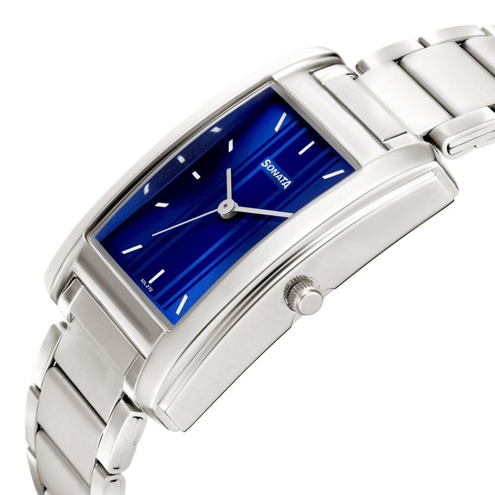 Buy Online Sonata Quartz Analog Blue Dial Stainless Steel Strap Watch for Men ns7953sm06w Titan
