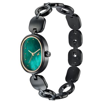 Fastrack Style Up Quartz Analog Green Mother Of Pearl Dial Black Metal Strap Watch For Girls