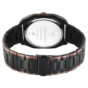 Vyb Aviator By Fastrack Quartz Analog Black Dial Two Toned Stainless Steel Strap Watch For Guys
