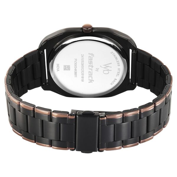 Vyb Aviator By Fastrack Quartz Analog Black Dial Two Toned Stainless Steel Strap Watch For Guys - image number 6