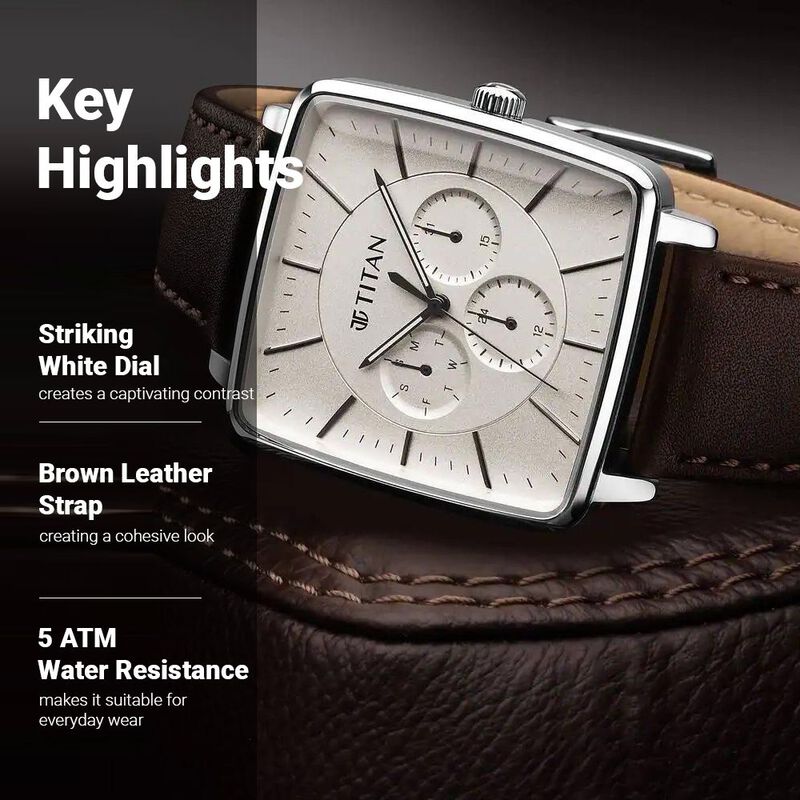 Titan Avant Garde Quartz Multifunction Silver Dial Leather Strap watch for Men - image number 2