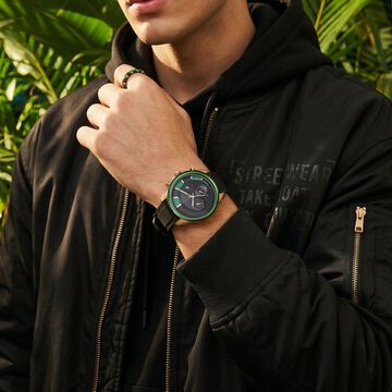 Fastrack Wild Quartz Chronograph Two Toned Dial Black Silicone Strap Watch For Guys
