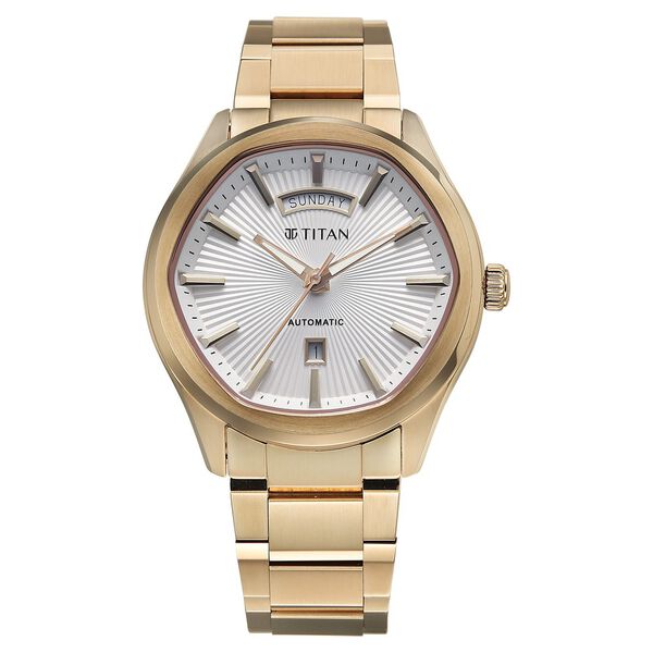 Titan Astral Concealed Automatic Analog with Silver White Dial Carnation Gold Stainless Steel Strap Watch for Men - image number 2