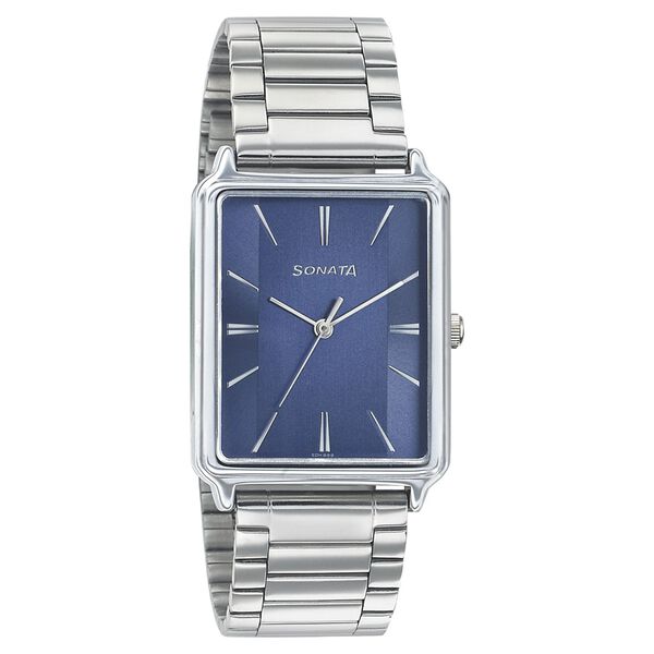 Sonata Quartz Analog Blue Dial Stainless Steel Strap Watch for Men - image number 0