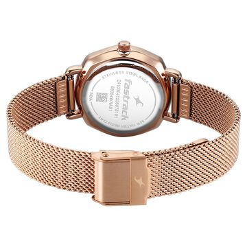 Fastrack Stunners Quartz Analog Green Dial Rose Gold Stainless Steel Strap Watch For Girls