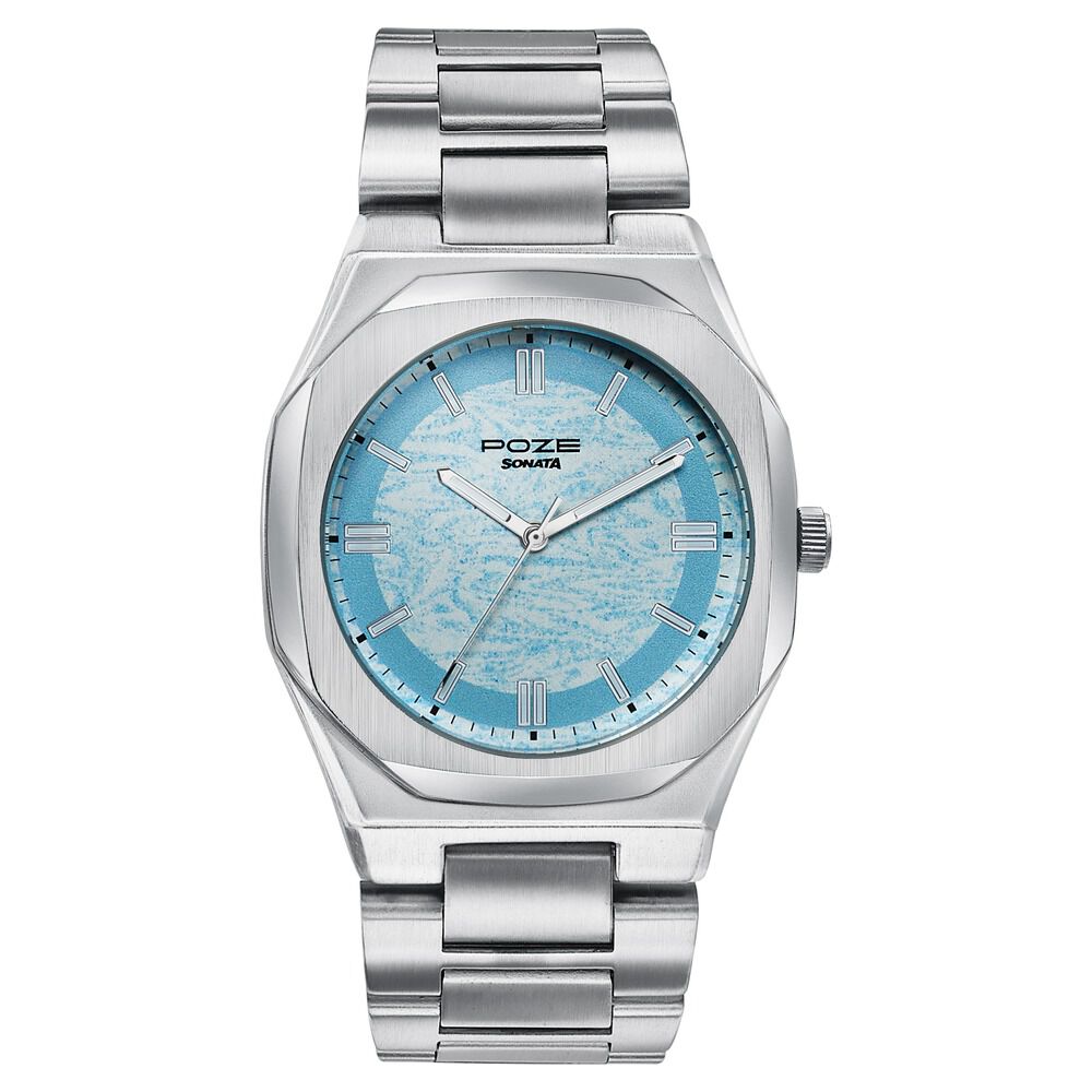 Buy Online Poze Poze Quartz Analog Blue Dial Blue Metal Strap