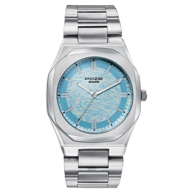 Poze Poze Quartz Analog Blue Dial Blue Metal Strap Watch For Men