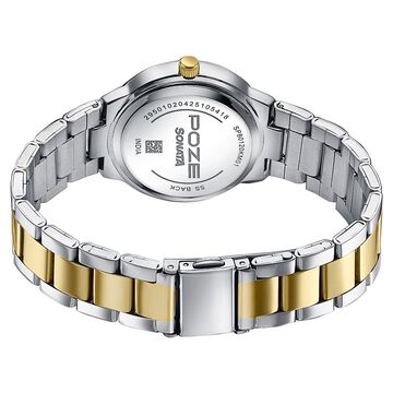 Sonata Poze Quartz Analog White Dial Two Toned Colour Stainless Steel Strap Watch For Women