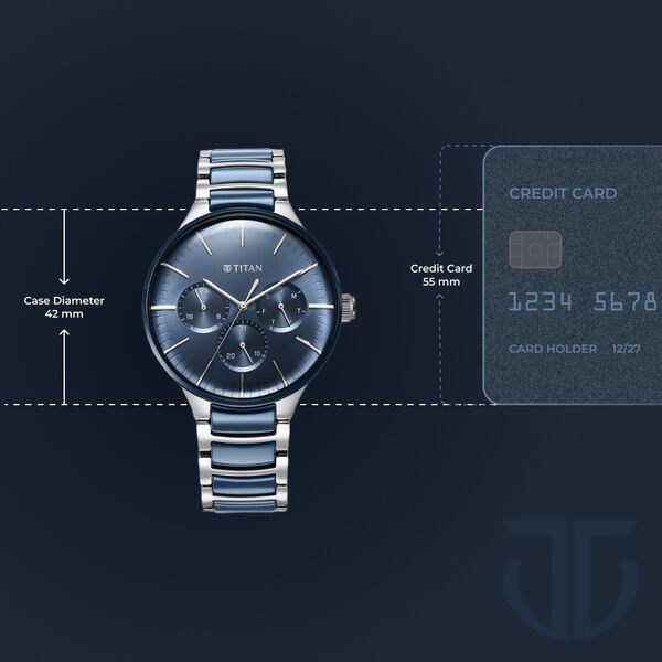 Titan Ceramic Fusion Quartz Multifunction Blue Dial Silver Dual-Toned Stainless Steel Bracelet Watch for Men - image number 7