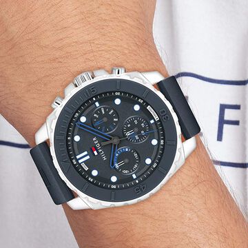 Tommy Hilfiger Quartz Multifunction Blue Dial Blue Silicone Strap Watch For Men