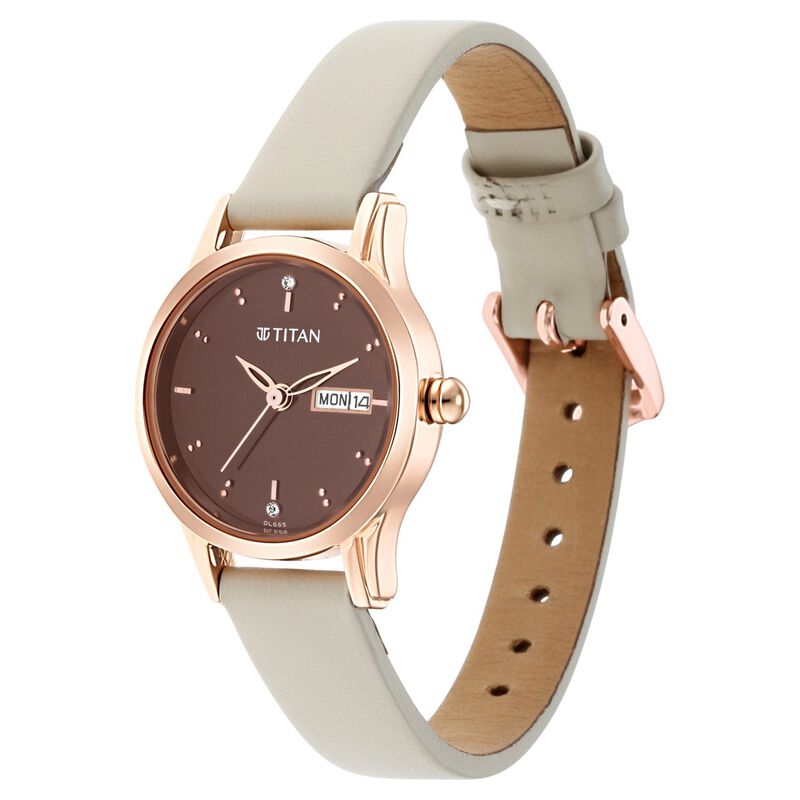 Titan Women's Lagan Chic: Studded Brown Dial watch with & Elegant Hands - image number 2