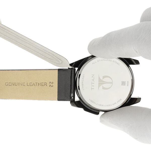 22 mm Black Genuine Leather Strap for Men - image number 5