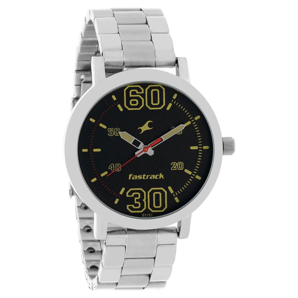 Buy Online Fastrack Fundamentals Quartz Analog Black Dial Stainless Steel Strap Watch for Guys nn38052sm02 Titan