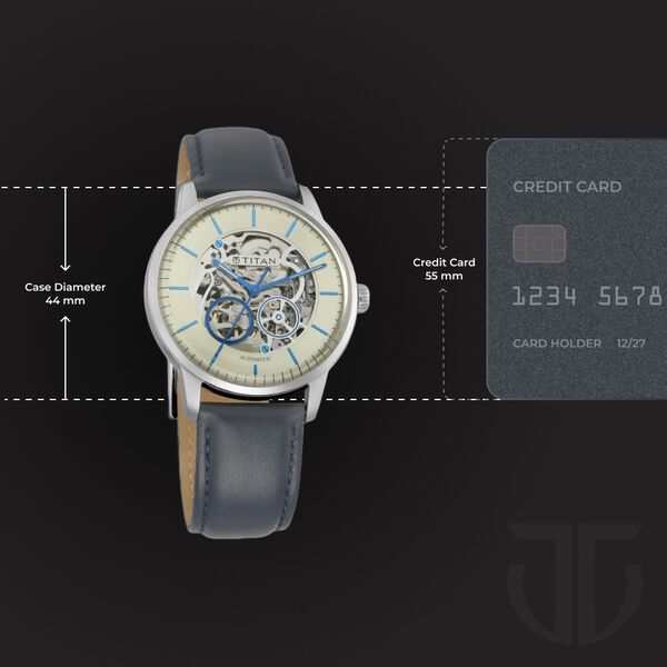 Titan Automatic Champagne Dial Blue Leather Strap Watch for Men - image number 2