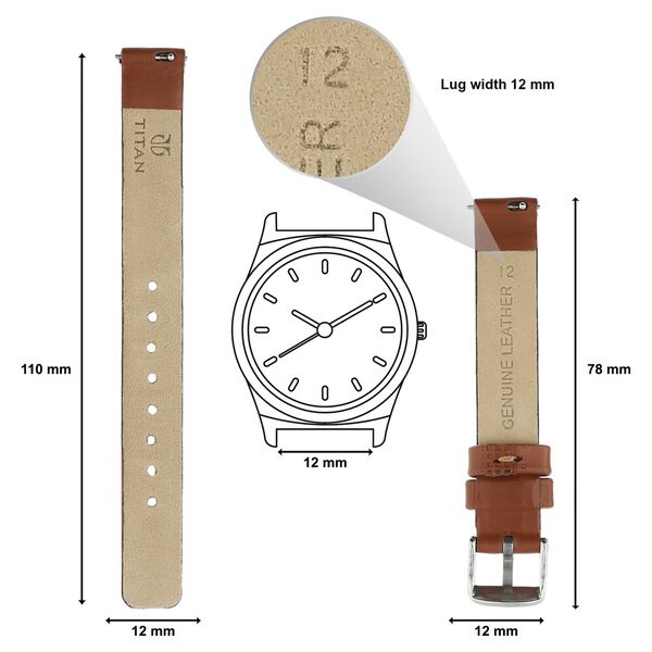 12 mm Brown Genuine Leather Strap for Women - image number 1