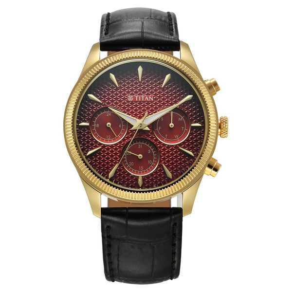 Titan Regalia Opulent Quartz Analog with Day and Date Red Dial Black Leather Strap Watch for Men - image number 0