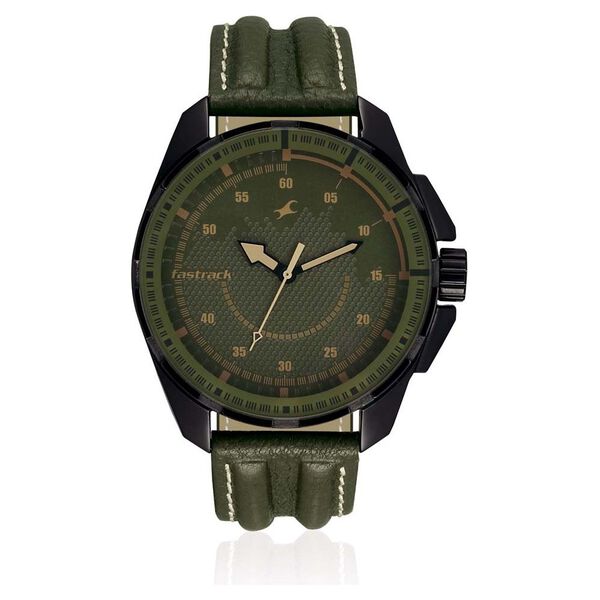 Fastrack Quartz Analog Green Dial Leather Strap Watch for Guys - image number 0