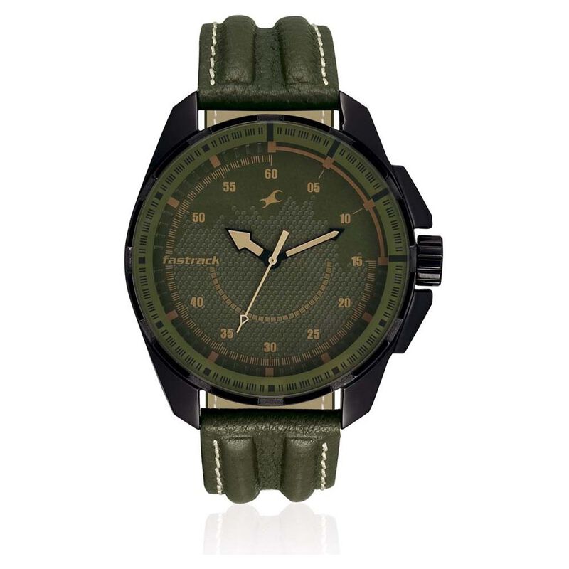 Fastrack Quartz Analog Green Dial Leather Strap Watch for Guys