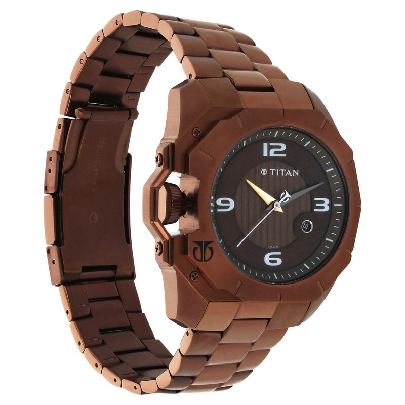 Titan Quartz Analog with Date Brown Dial Stainless Steel Strap Watch for Men - image number 1
