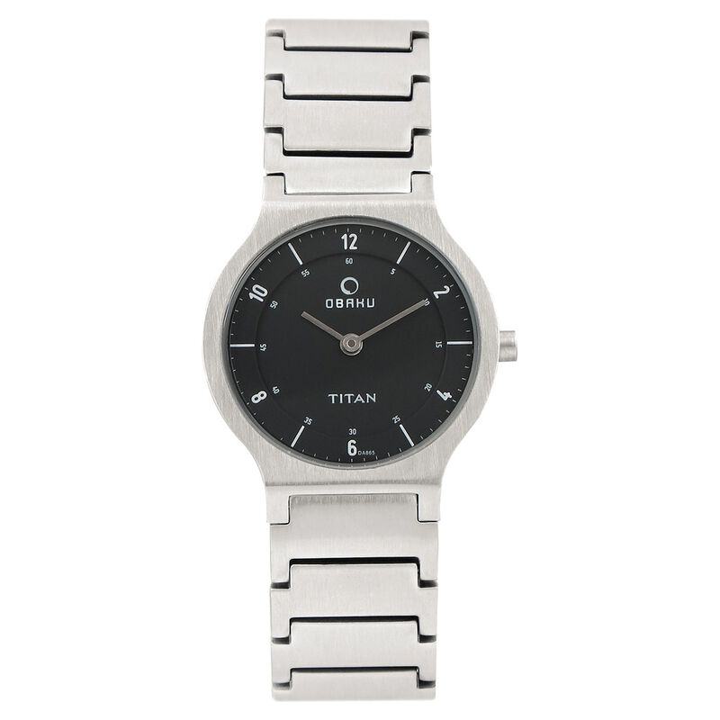 Titan Quartz Analog Black Dial Stainless Steel Strap Watch for Women