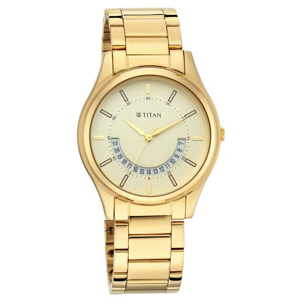 Titan Lagan Yellow Dial Analog Metal Strap Watch for Men - image number 0