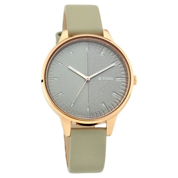 Titan Women's Precision Simplicity Watch: Green Gradient Dial with Leather Strap - image number 1
