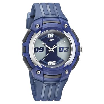 SF Turbo Quartz Analog Blue Dial PU Strap Watch for Men