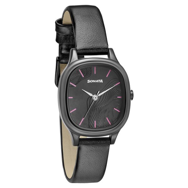 Sonata Linnea Black Dial Women Watch With Leather Strap - image number 0