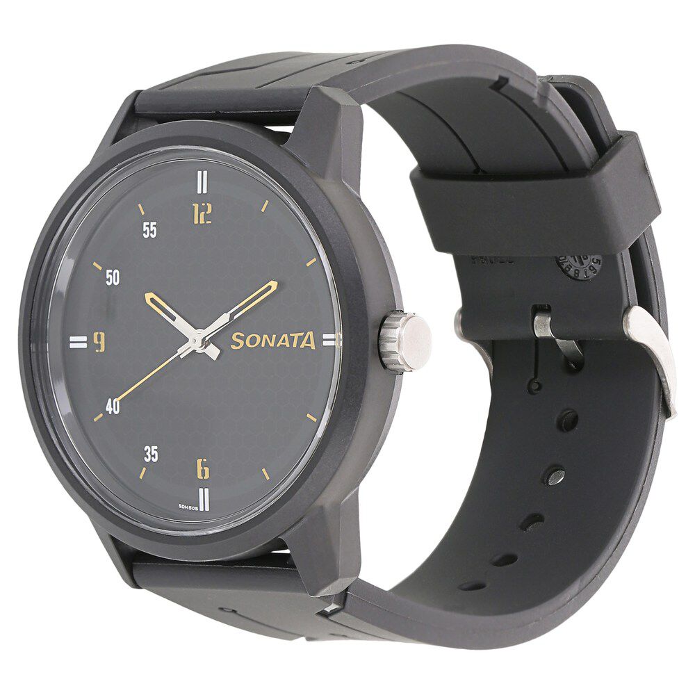 Buy Online Sonata Quartz Analog Black Dial Plastic Strap Watch for