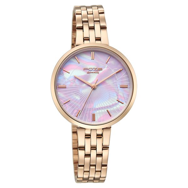 Poze By Sonata Quartz Analog Mother of Pearl Dial Rose Gold Stainless Steel Strap Watch For Women - image number 1