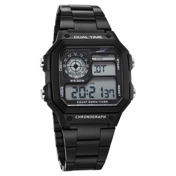 SF Digital Dial Black Stainless Steel Strap Watch For Unisex