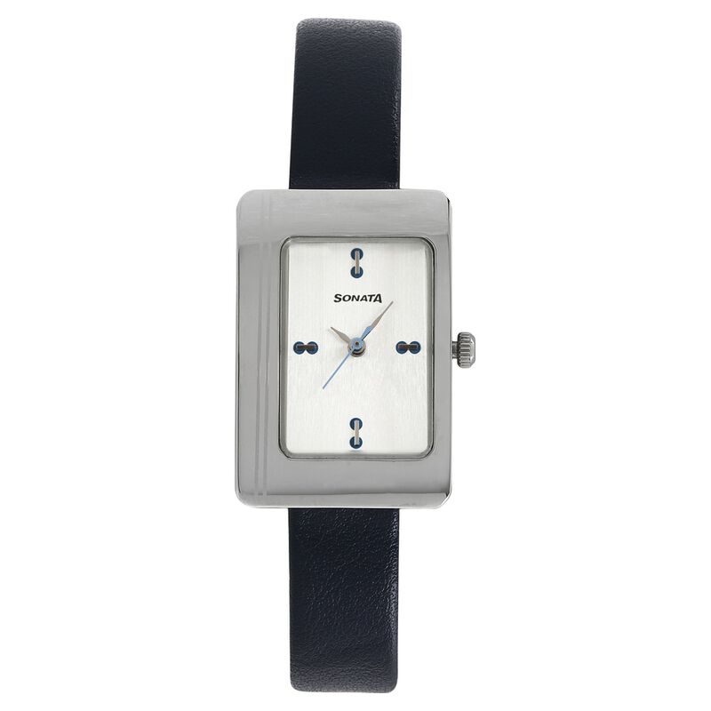 Sonata Quartz Analog Silver Dial Leather Strap Watch for Women
