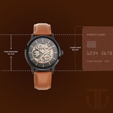 Titan Automatics Black Dial Tan Leather Strap Watch for Men