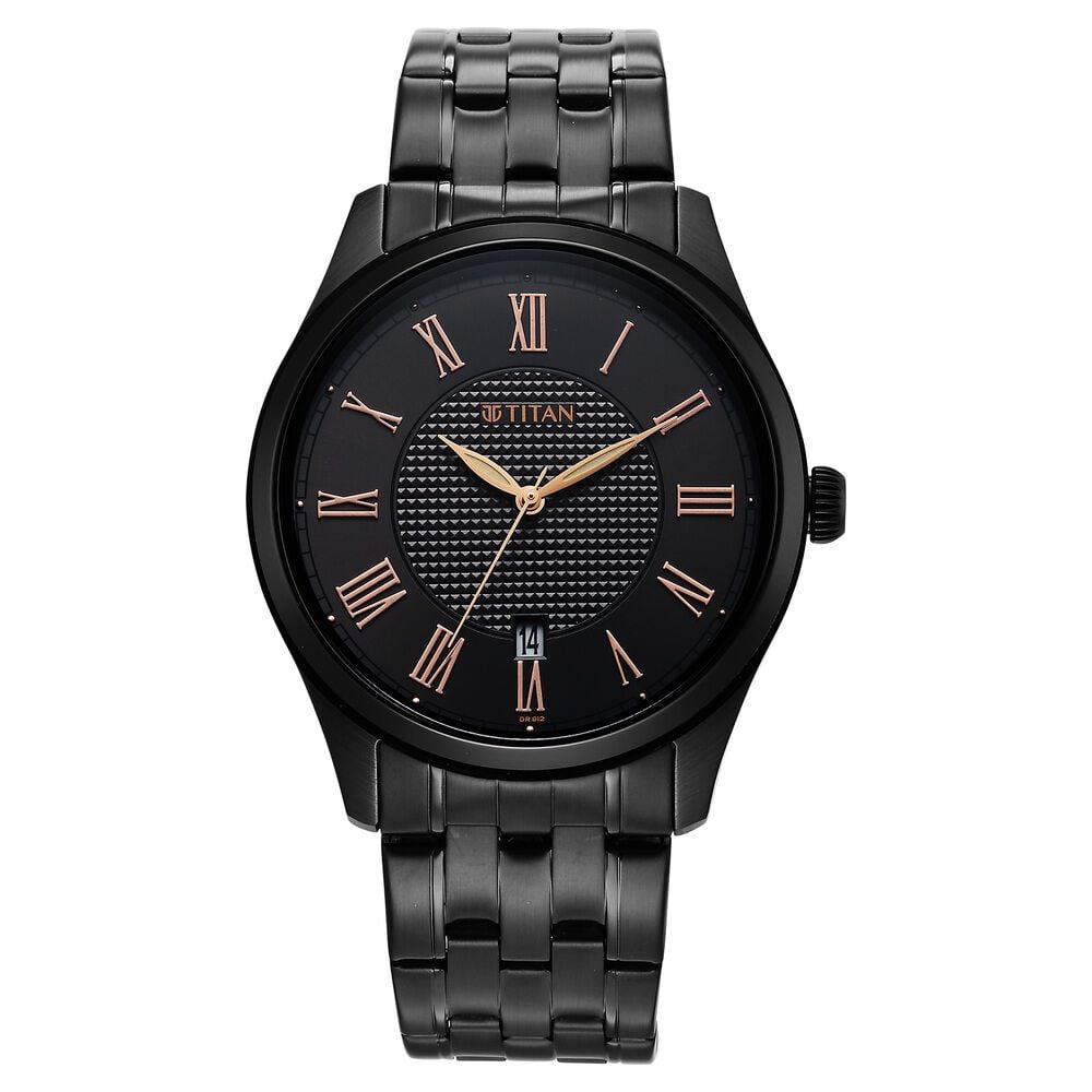 Titan Neo Roman Analog with Black Dial Black Stainless Steel Strap Watch for Men-image-29