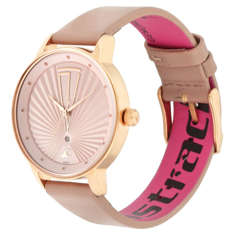 Fastrack Ruffles Quartz Analog with Date Pink Dial Leather Strap Watch for Girls - image number 3