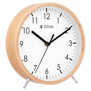 Titan Wooden Shelf Clock White Dial with Silent Sweep Technology