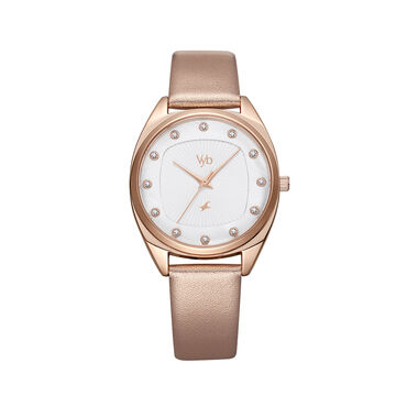 Fastrack Vyb Spotlight Quartz Analog Silver Dial Leather Strap Watch for Girls
