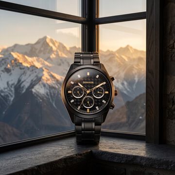 Sonata Multifunction Black Dial Black Metal Strap Watch For Men