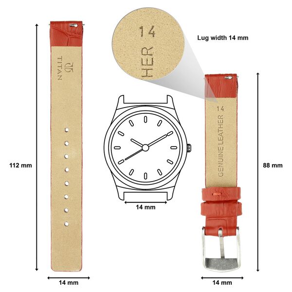 14 mm Red Genuine Leather Strap for Women - image number 1