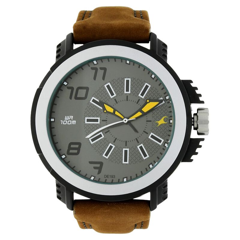 Fastrack Quartz Analog Grey Dial Leather Strap Watch for Guys